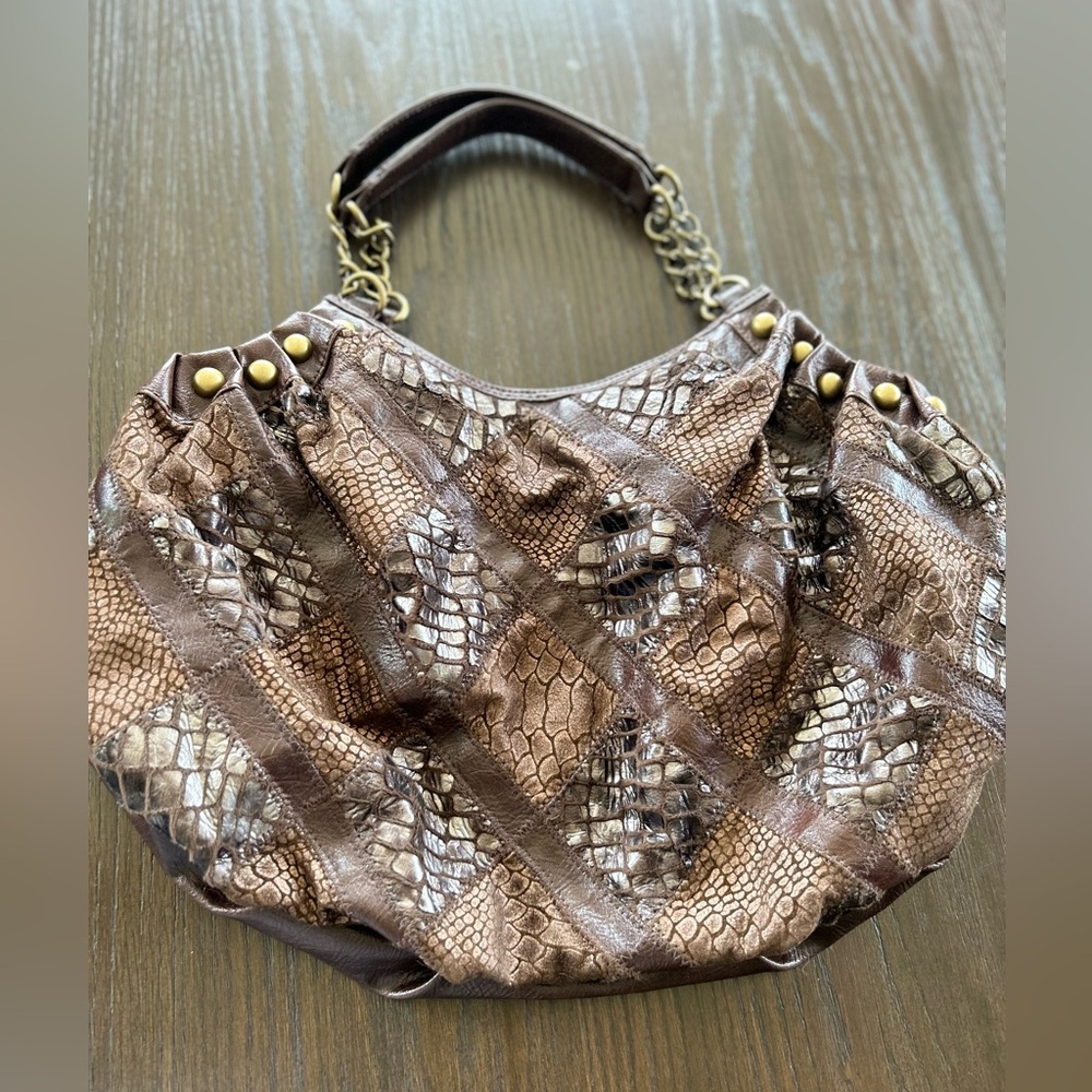 Bohemian faux leather shoulder bag brass hardware hippie indie Gypsy western - Picture 3 of 7